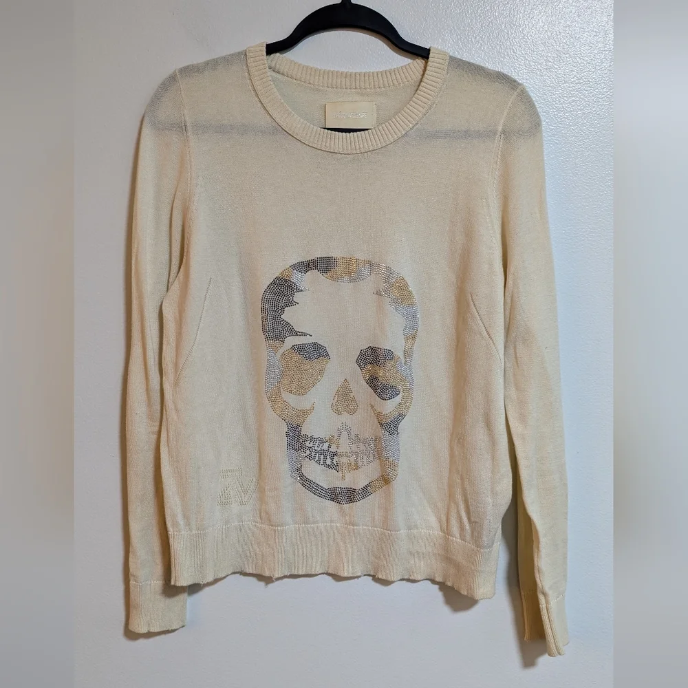 Zadig & Voltaire Miss Camo Skull Embellished Rhinestone Pullover Sweater Medium - Picture 3 of 11